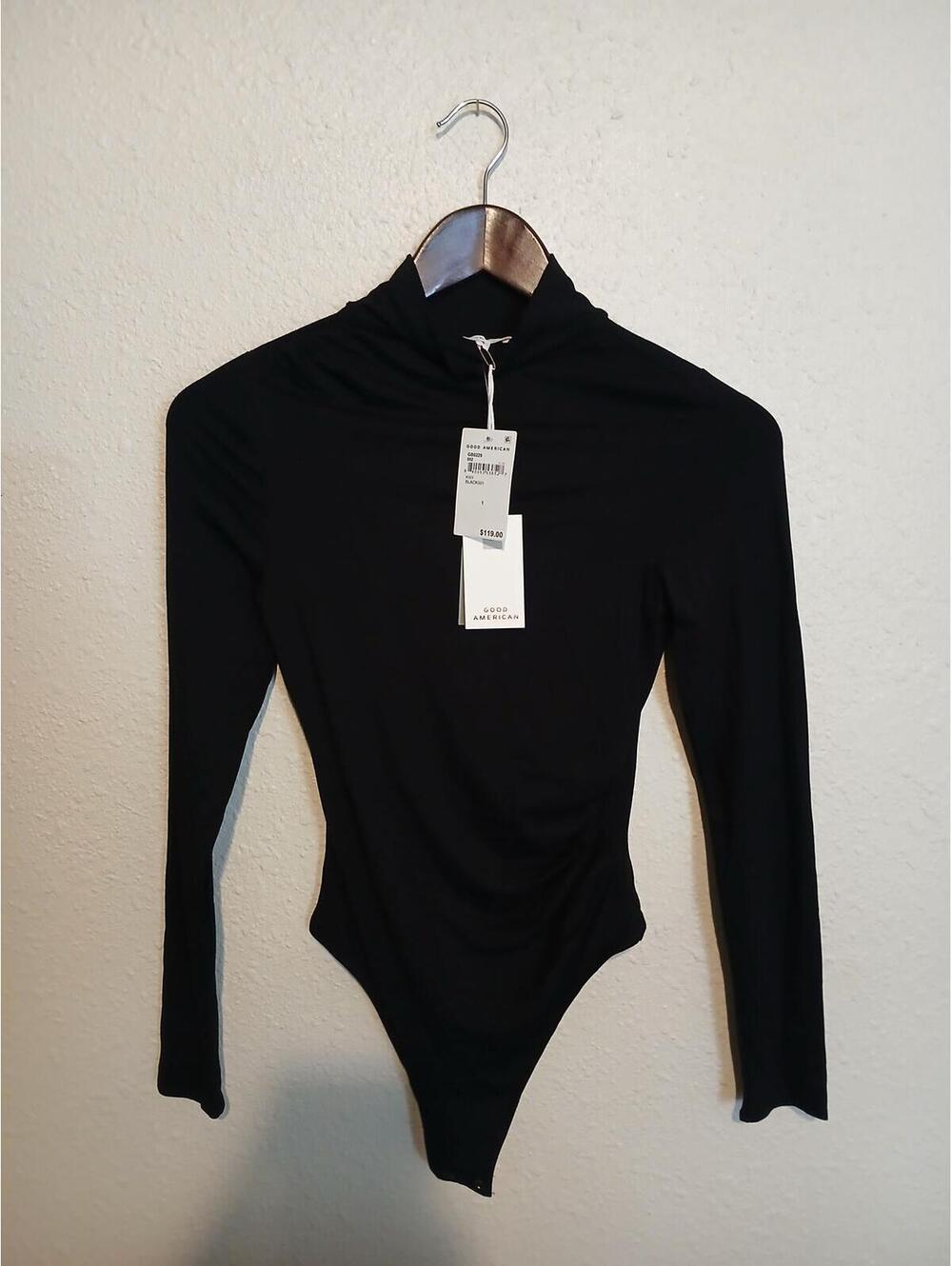 Good American Black Long Sleeve Bodysuit Size 1